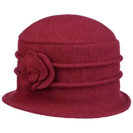 Seeberger Women's Cloche Wool Hat with Appliqué Floreale Pattern One Size for Autumn/Winter, raspberry