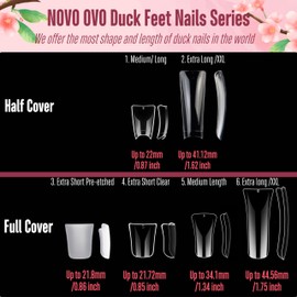 NOVO OVO 550 pcs Transparent Clear Crystal Duck Feet Style Flare Nail Tips Y2K Vibe Half Cover C Curve Wide French False Nail Extension Tips Acrylic Nail 11 Sizes Bag Packaging for Art Salon