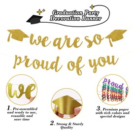 2025 Graduation Decorations Pre-Strung Blingbling We Are So Proud of You Banner Glitter Graduation Garland for Class of 2025 High School College Grad Party (Golden)