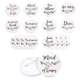 BLUE PANDA 16 Pack Wedding Party Buttons - Bridesmaid Gifts & Favors, Team Bride & Maid of Honor Supplies - 8 Design Bridal Party Button Pins - Team Bride Accessories - Bachelorette Pins