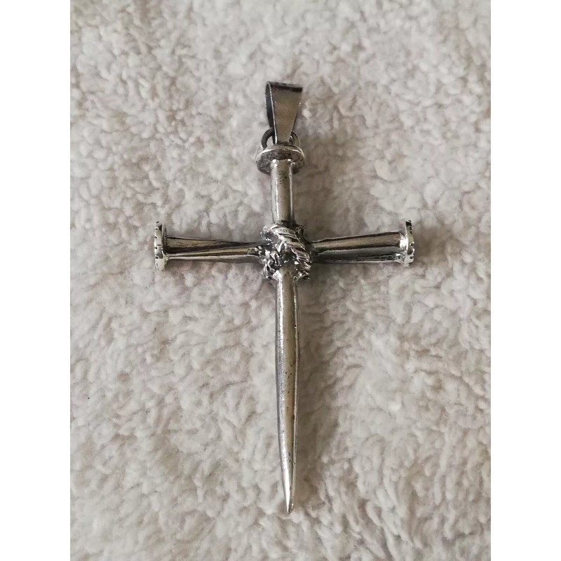 Joyeria Jara .970 Solid Silver Oxidized Nail Cross Pendant New