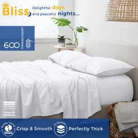 THREAD SPREAD 100% Egyptian Cotton Pillow Cases King - 600 Thread Count White King Pillow Cases Set of 2, Soft Cooling & Breathable Extra Long Staple Sateen Weave Cotton Pillowcases for King Pillows