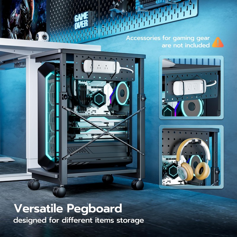 ARES WING Height Adjustable Computer Tower Stand, 2-Tier PC Tower