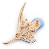 Light Blue/Teal Enamel Cat's Eye Stone Flower Brooch In Gold