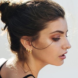 3 Pairs Gold Hoop Earrings Set for Women,14K Gold Plated Small Huggie Earrings,Chunky Hoop Earrings Set Lightweight Hoop Earring (Gold-Drop)