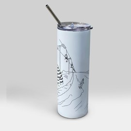 Skiing Tumbler – Minimalistic Line Art Ski Trip Drinkware – One 20 oz Stainless Steel Travel Tumbler with Straw – Double Wall Vacuum Insulation– Keep Beverages Cold For 18 Hours or Hot for 6 Hours