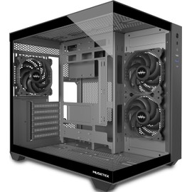 MUSETEX ATX PC Case, 3 x 120mm Fans Pre-Installed, 360MM RAD Support, 270° Full View Tempered Glass Gaming PC Case with Type-C, Mid Tower ATX Computer Case, Black, Y6