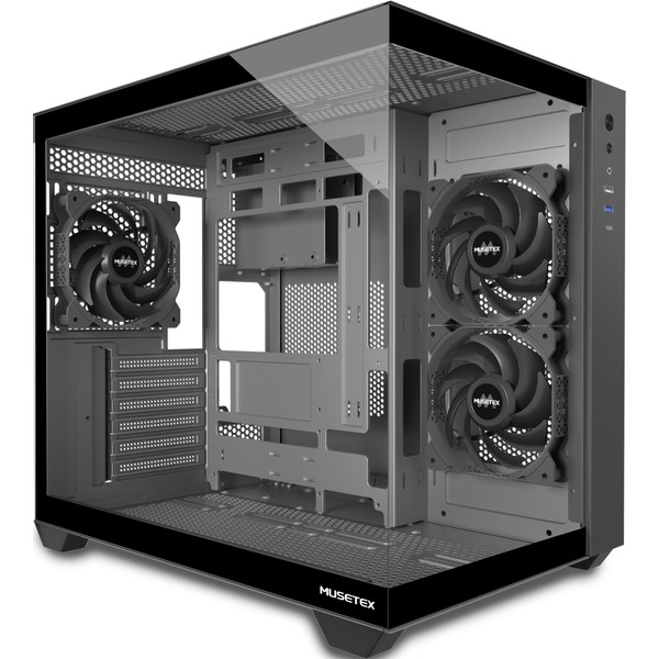 MUSETEX ATX PC Case, 3 x 120mm Fans Pre-Installed, 360MM