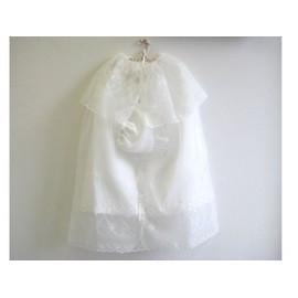 Petite Floral Embroidered Shrine Visiting Cape with Hat 507121, white