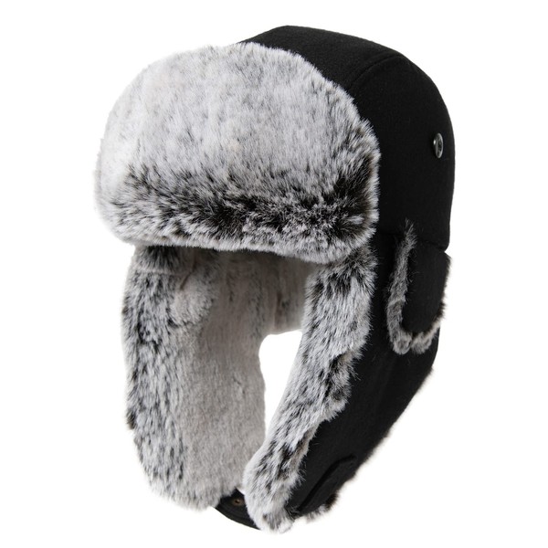 Comhats Winter Wool Trapper Hat for Men Faux Fur Aviator