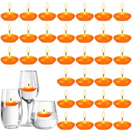 Nuanchu 30 Pcs 1.5'' Christmas Unscented Floating Candles for Centerpieces Votive Floating Cylinder Vases Candles Floating Candles for Wedding Party Decoration(Orange)