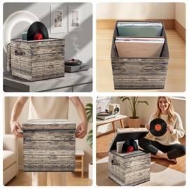Livememory Vinyl Record Storage Box for 12" Single LPs, Album Holder with Lid, 13x13x13 Inch, Holds up to 75 Albums
