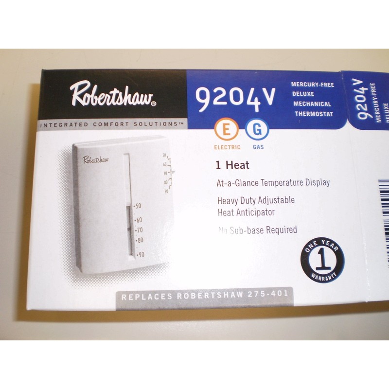 Robertshaw 9204V 24-Volt AC Heating Only Deluxe Mechanical Thermostat, SPST