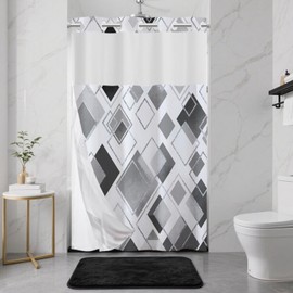 TWLSNCD - Cortina de ducha geométrica sin gancho con forro de tela a presión, estilo hotel gris, diseño abstracto moderno para decoración de baño de 54 x 80 pulgadas