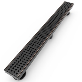 WEBANG 24 Inch Linear Shower Drain Rectangular Floor Drain with Accessories Square Hole Pattern Cover Grate Removable SUS304 Stainless Steel CUPC Certified Oil Rubbed Bronze