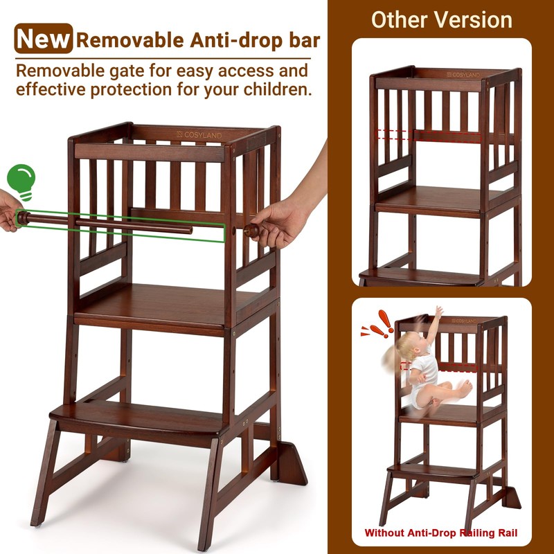 COSYLAND Toddler Standing Tower - Adjustable Height Toddler Kitchen Stool