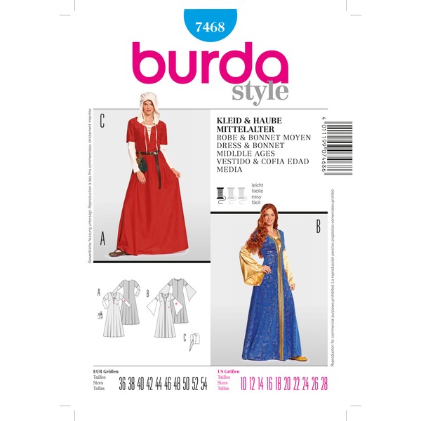 Burda B7468 Medium Age Dress and Hat Sewing Pattern 19 x 13 cm