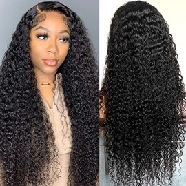 Peluca de cabello humano con malla frontal de onda profunda 13x4 HD, transparente, con rizos, para mujeres, 180% de densidad, sin pegamento, cabello p