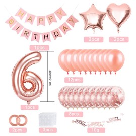 Bluelves Rose Gold Confetti Birthday Decoration Balloons - Happy Birthday Banner, Party Decorations for Women, Pink Latex and Foil Balloons (Rose Gold 1)