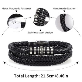 Generisch Bracelets for men, men's leather bracelet, multi-layer braided leather bracelet, black men's bracelet with magnetic closure, Leather