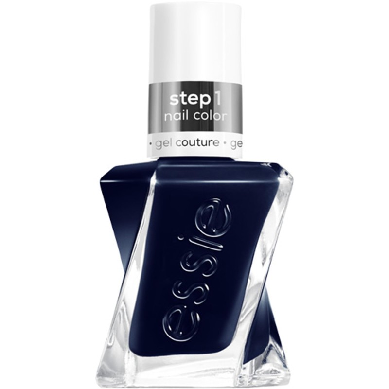 essie gel couture nail polish, caviar bar, navy blue nail