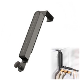 Foldable Over The Door Drying Racks for Laundry, Retractable Hooks Hanger with 6 Groves, Space Saving Towel Racks for Clothes,Coat, Behind Back Bathroom, Bag and Robe (Black)