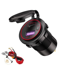Thlevel Car USB Charger Car QC3.0 PD Type C USB with Switch for 12V/24V Vehicles Boat Motorcycle SUV Bus Truck Caravan Marine (Red)