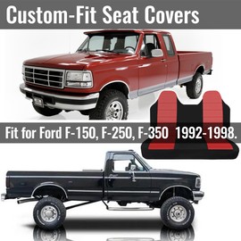 EDIETH Front Bench Seat Cover for Ford F150 F250 F350 1992-1998 Polyester with Molded Headrests, No Center Armrest Fit, Heavy-Duty & Machine Washable Truck Seat Protector– Red