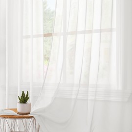 Tollpiz - Cortinas traslúcidas blancas para recámara, cortinas cortas, con bolsillo para barra, filtro de luz, cortinas de gasa para sala de estar, 54 x 54 pulgadas de largo, 2 paneles