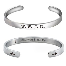 Pingyongchang Stainless Steel WWJD Bracelet Bracelets What Would Jesus Do Punk Engraved Cross Cuff Bracelet Christian Jesus Jewelry Gifts for Women Men-Silver