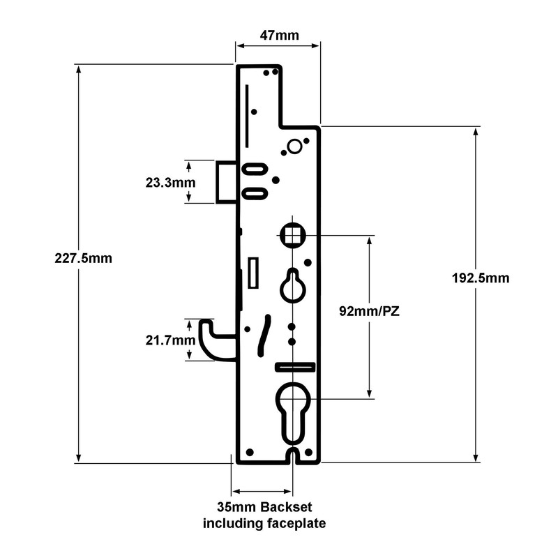 Fullex XL Door Lock Centre Case/ Gearbox/ Mechanism - 35mm