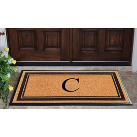 A1HC Natural Coir & Rubber Hand Flocked Large Monogrammed Door Mat 30x60 Inches Thick Durable Doormats for Entrance Heavy Duty, Thin Profile Indoor Outdoor Mats, Long Lasting Front Door Entry Doormats