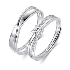 MIYEKI Pair Ring, Set of 2, Popular Sterling Silver Ring, Stylish Women's Ring, Men's Ring, Jewelry, 925 Silver, One Size, Hypoallergenic, Engagement Ring, Commemorative Gift, Includes Exclusive Box,