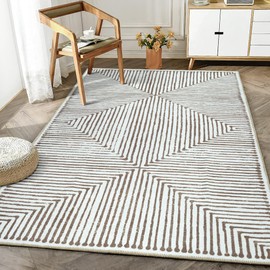 Bloom Rugs Washable Non-Slip 3' x 5' Rug - Brown Striped Area Rug for Living Room, Bedroom, Dining Room, and Kitchen - Exact Size: 3' x 5'