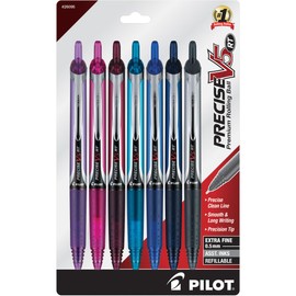 PILOT Pilot, Precise V5 RT Refillable & Retractable Liquid Ink Rolling Ball Pens, Extra Fine Point (0.5 mm) Assorted Ink Colors, Pack of 7