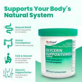 AVEDANA USP 2g Glycerin Laxatives Suppository – 100 Adult Size Laxative Suppositories for Men and Women – Fast and Gentle Relief Suppositories for Constipation – Comfortable Shape Adult Suppository