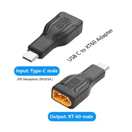 CERRXIAN USB C to XT60 Adapter, 100W 20V 5A Type-C Male to XT60 Male Charging Connector for RC Car, FPV Drone, Energy Storage, Outdoor Power, Monitor - 2 Pack