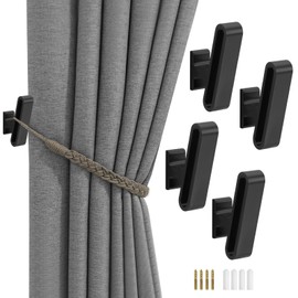 Sekonow 4 Pack Curtain Tiebacks Hooks, Wall Mounted Curtain Holdbacks with Screws, Decorative Drapery Alloy Hanger Holder, Black