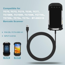 for Zebra Scanner TC77 USB Charger Cable: USB Charging Data Transfer Cord for Symbol TC70 TC77 TC75 TC72 TC55 TC75EK TC700H TC700K TC77HL TC720L TC70x TC75x BT-000318 Barcode Scanner