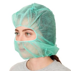 SAFEKO Polypropylene Hood, Disposable Catering Bonnets, Hairnet & Beard Cover Net for Work, Food Service (Green, 100)