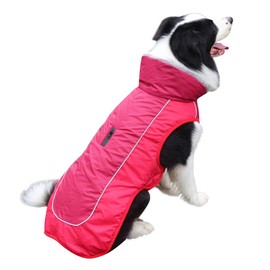 Vecomfy Fleece Collar Dog Coats for Large Dogs,Waterproof Warm Doggie Jacket for Cold Winter,Red XL