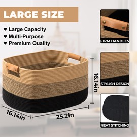 danpinera Large Woven Basket 25’’*16’’*16’’ Large Blanket Basket Living Room, Nursery Basket for Toys,Large Woven Basket for Toy Organizing & Laundry, 108L Gradient Linen