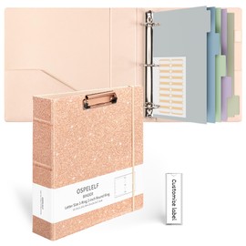 Ospelelf 3 Ring Binder with Clipboard 2 Inch Leather Binder for Letter Size (8.5" x 11"), Clipboard Binder Dividers with 5 Tabs, Rose Gold