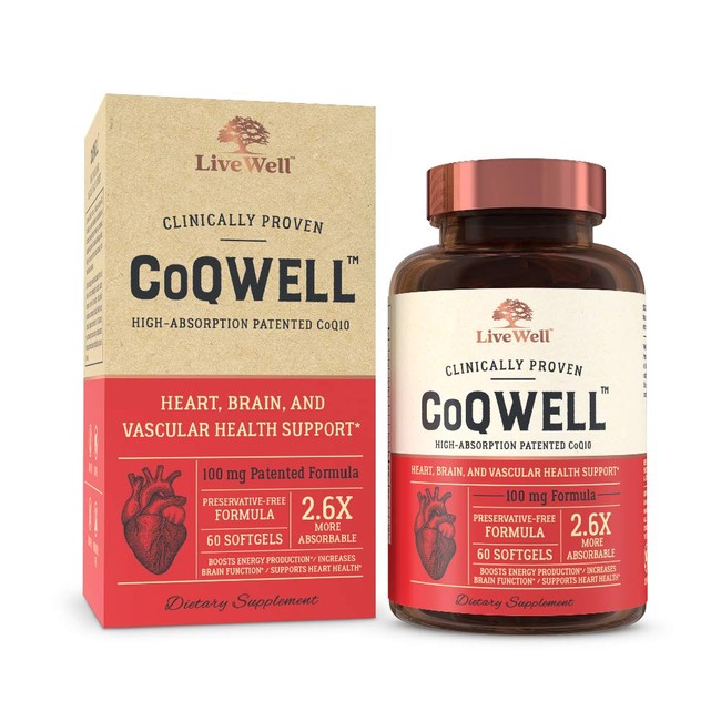 CoQWell - CoQ10 Heart, Brain, and Vascular Health Support | High-Absorption, Patented Coenzyme Q10 CoQsol | 60 Softgels - 60 Day Supply
