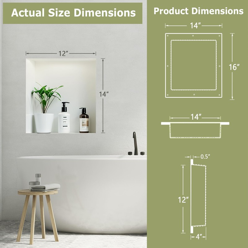 Suteck 16" x 16" Shower Niche Ready for Tile,Single Shelf