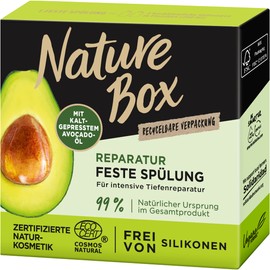 Nature Box Spülung Reparatur (80 g), fester Conditioner mit Avocado-Öl repariert das Haar und schützt vor Spliss, recycelbare Verpackung