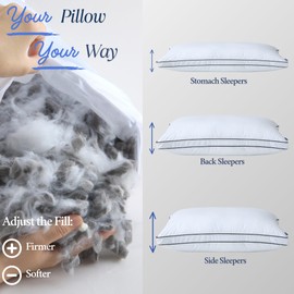 CUSHYZ Adjustable Bamboo Charcoal Memory Foam Pillow, 28x16 in Classic Shape, Organic Cotton 400TC Cover with Down Alternative Padding, Gusseted Design, for Back, Side & Stomach Sleepers