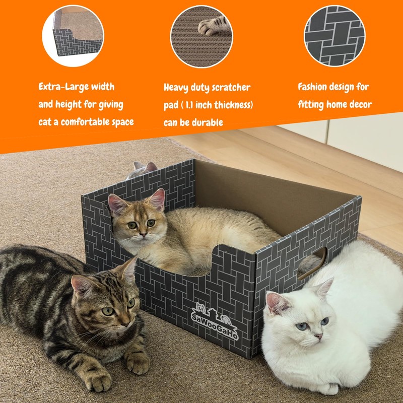 SAWOOGAHO Extra Large Cat Scratch Box Cardboard Cats Scratcher with