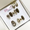 Khaki Gold Full Stone Handmade Nail Tips - Almond /