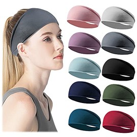 10 Pack Sport Headbands for Women Yoga Hairbands Athletic Workout Hair Bands Elastic Non Slip Moisture Wicking Sweatband for Running Fitness